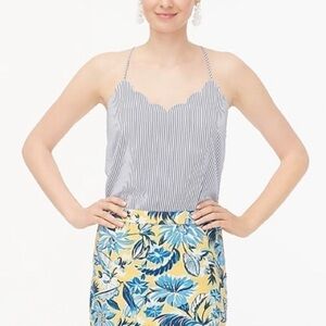 J.Crew Striped Scalloped Top Shirt Sleeveless Spaghetti Straps Size 2